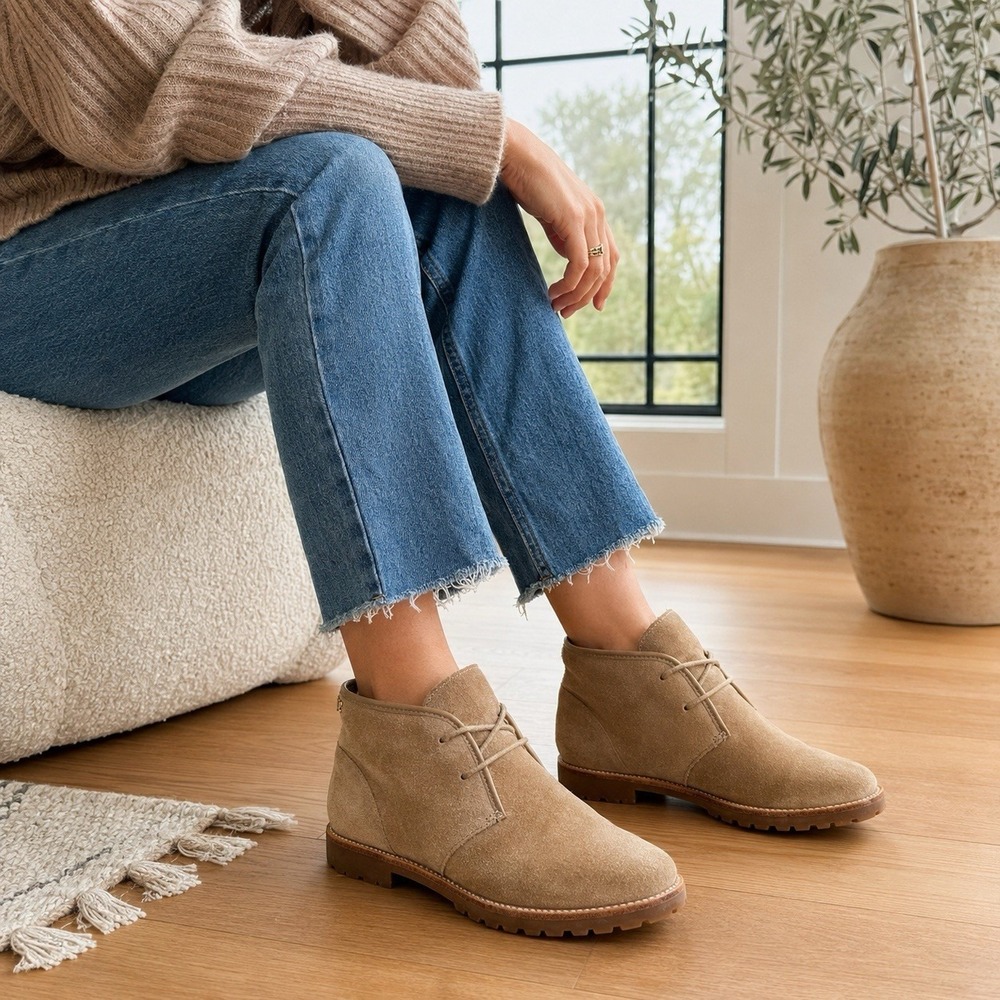 Tory Burch Westbury Women's 8.5M Chukka Booties Tan Suede Leather Laced 31158212